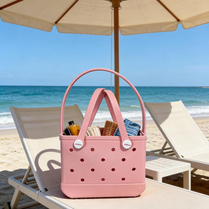 Small Rubber Tote Bag for Women, EVA Beach Bag with Detachable Shoulder Strap, Lightweight Durable Mini Travel Tote