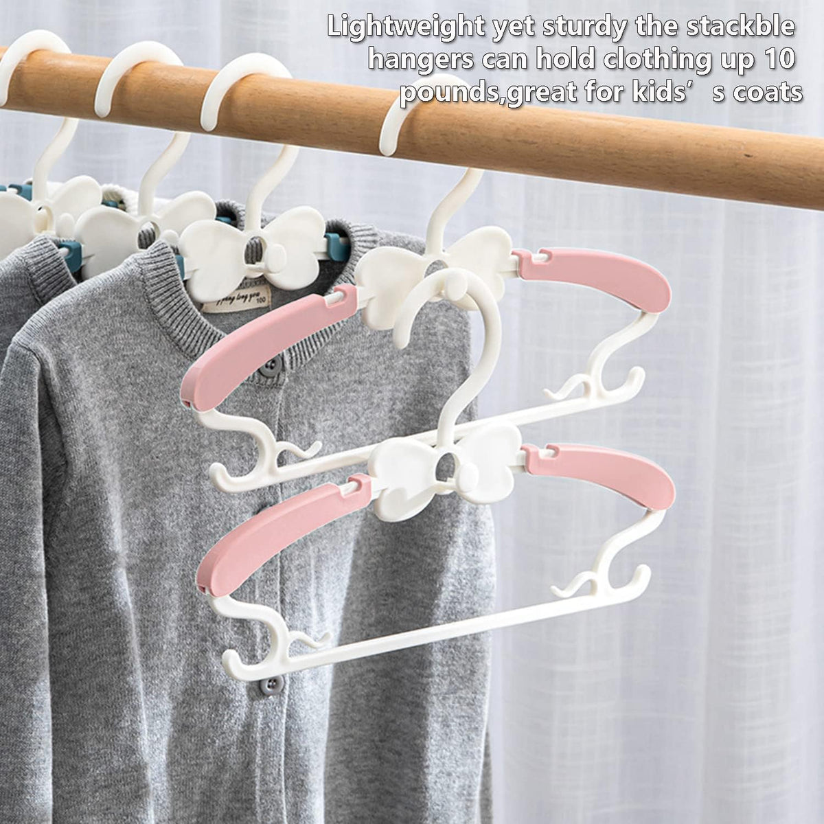 Baby Hangers for Closet 20pcs, Pink Kids Clothes Hanger Plastic, 11-14.5" Adjustable Perchas for Child Dresses, Non-Slip Children Bow Hanger for Girl Toddler Infant Nursery Newborn Clothing