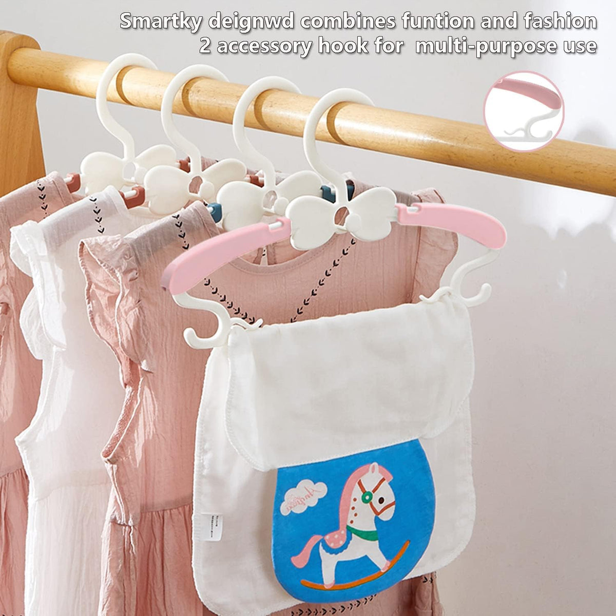 Baby Hangers for Closet 20pcs, Pink Kids Clothes Hanger Plastic, 11-14.5" Adjustable Perchas for Child Dresses, Non-Slip Children Bow Hanger for Girl Toddler Infant Nursery Newborn Clothing