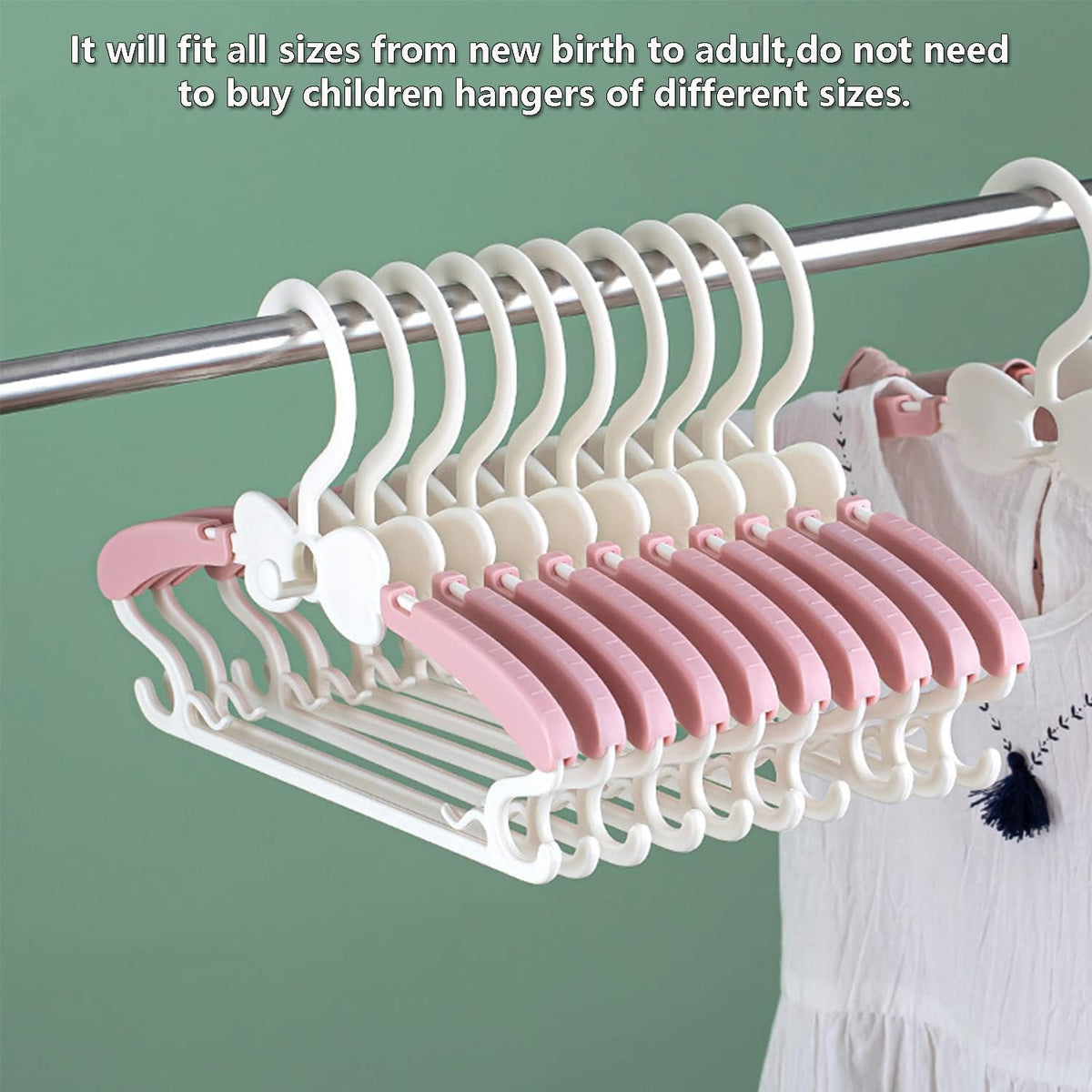 Baby Hangers for Closet 20pcs, Pink Kids Clothes Hanger Plastic, 11-14.5" Adjustable Perchas for Child Dresses, Non-Slip Children Bow Hanger for Girl Toddler Infant Nursery Newborn Clothing
