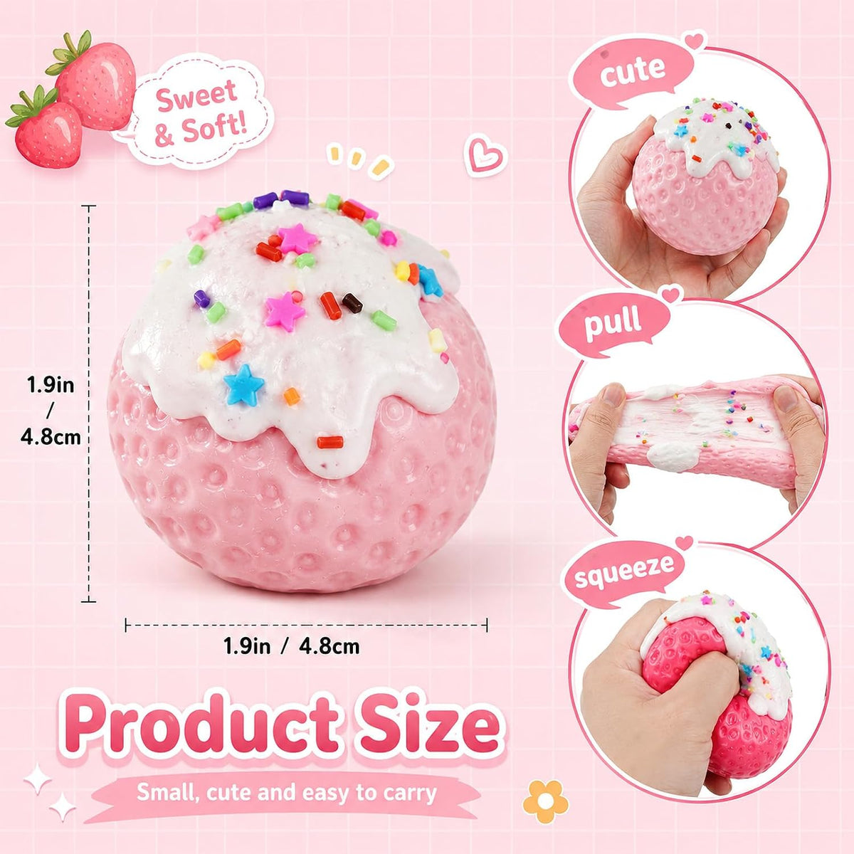 4Pcs Big Squishies Strawberry, Cute Cream Strawberry Squeeze Toys
