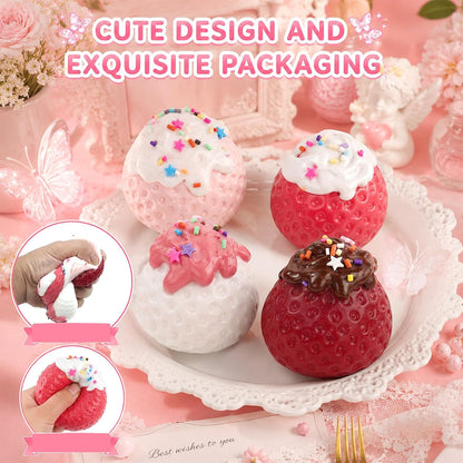 4Pcs Big Squishies Strawberry, Cute Cream Strawberry Squeeze Toys