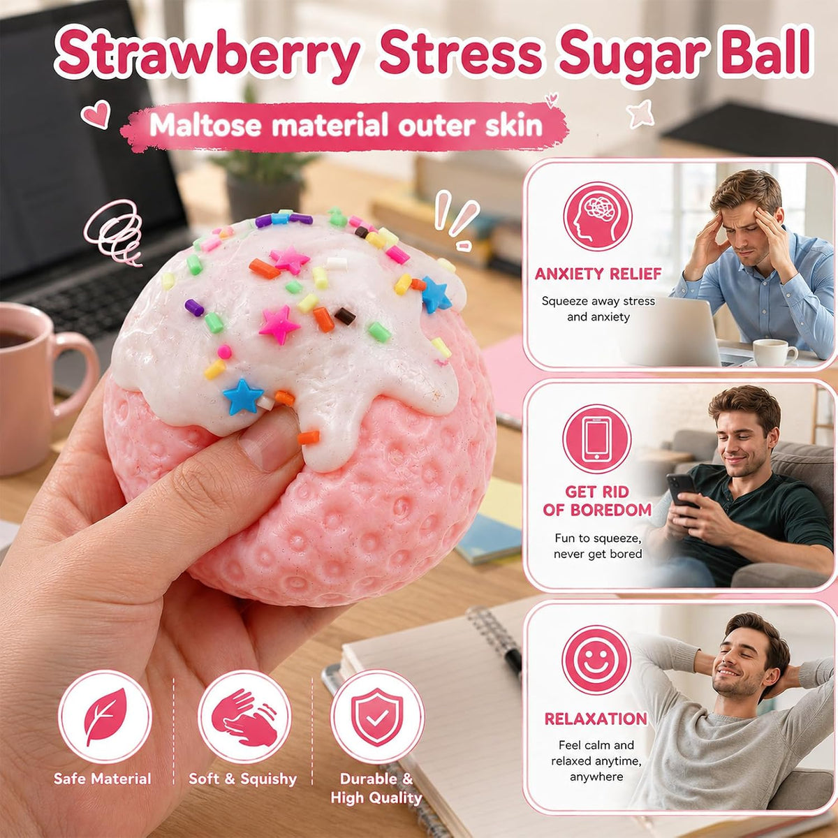 4Pcs Big Squishies Strawberry, Cute Cream Strawberry Squeeze Toys