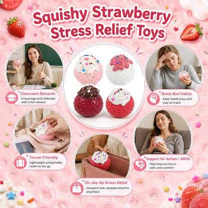 4Pcs Big Squishies Strawberry, Cute Cream Strawberry Squeeze Toys