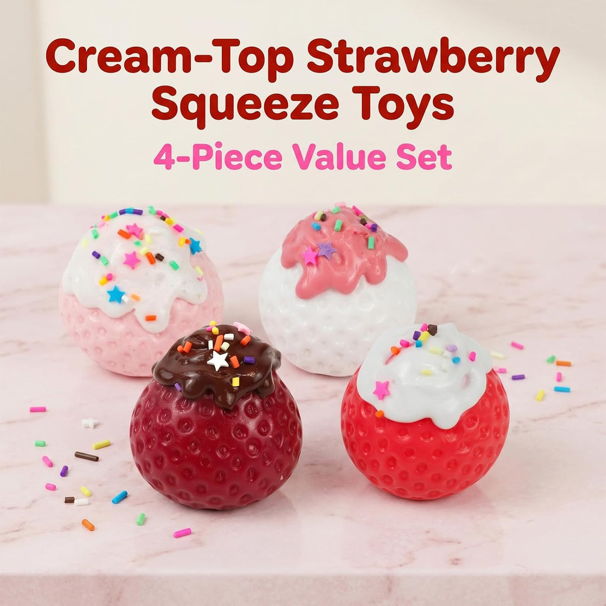 4Pcs Big Squishies Strawberry, Cute Cream Strawberry Squeeze Toys