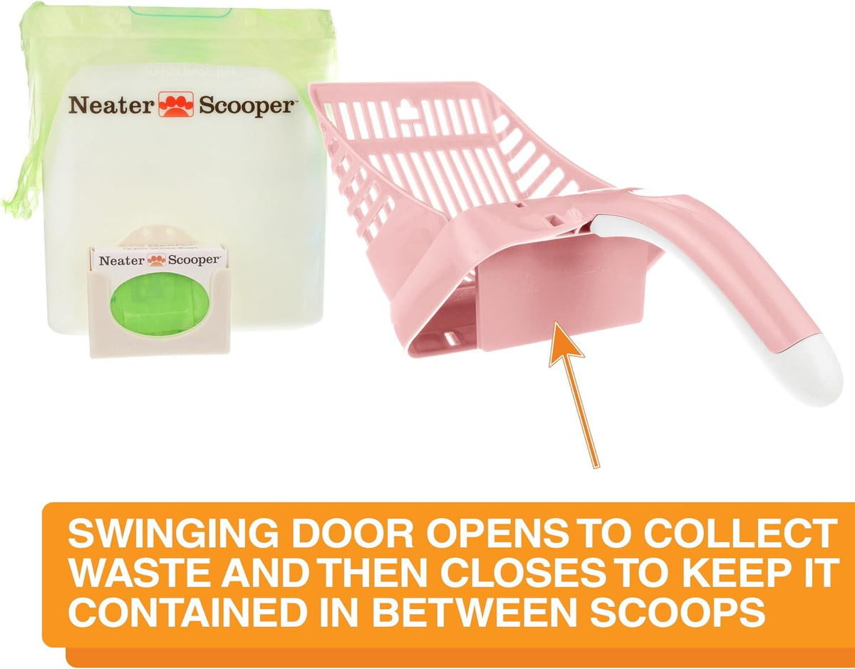 Neater Scooper Standard Cat Litter Scoop, 60 Refill Bags – Mess-Free Cat Litter Scooper with Bag, Spill-Proof Kitty Box Sifter, Bin Doubles as Scoop Holder, For Single-Cat Households