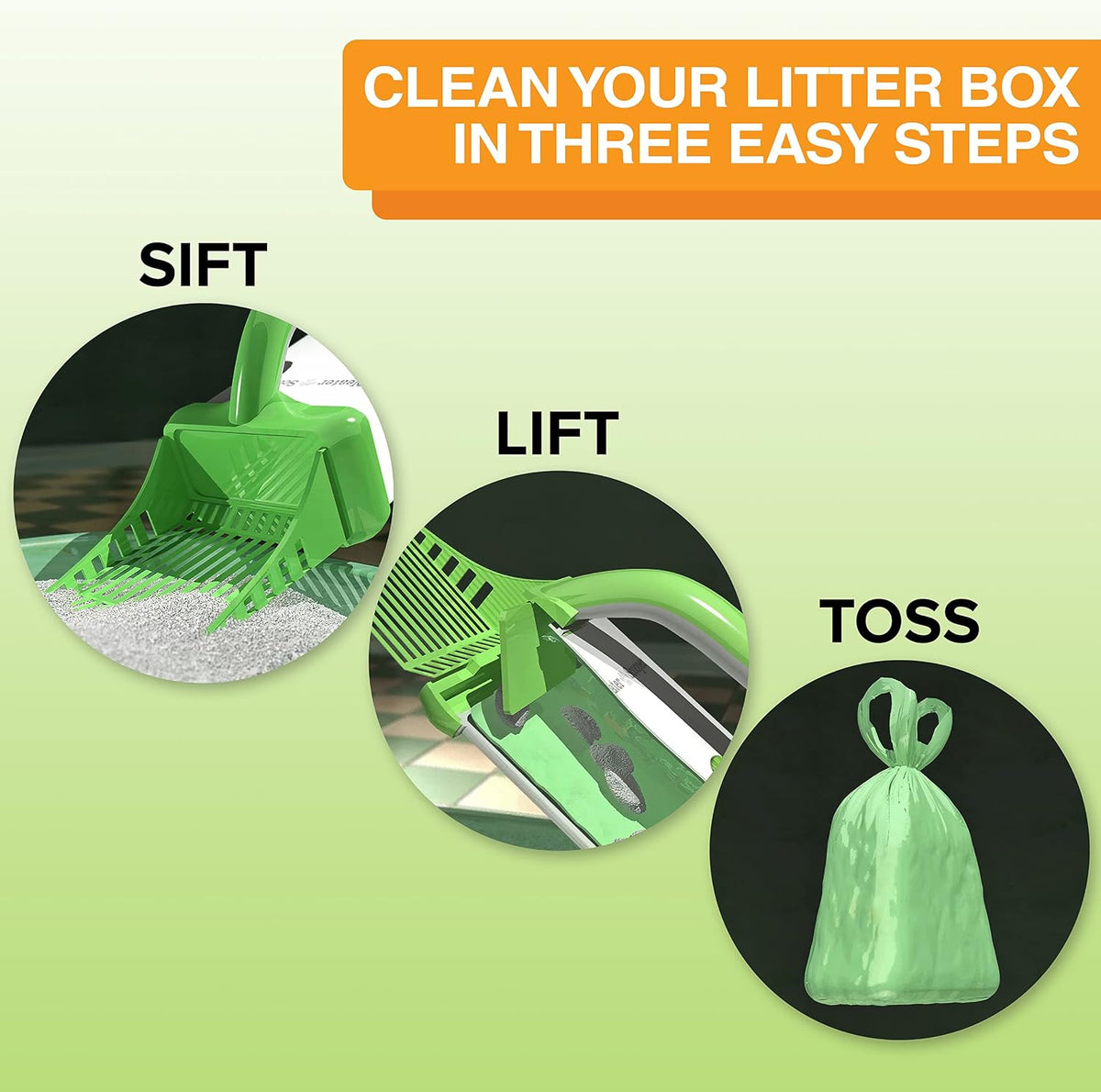 Neater Scooper Standard Cat Litter Scoop, 60 Refill Bags – Mess-Free Cat Litter Scooper with Bag, Spill-Proof Kitty Box Sifter, Bin Doubles as Scoop Holder, For Single-Cat Households