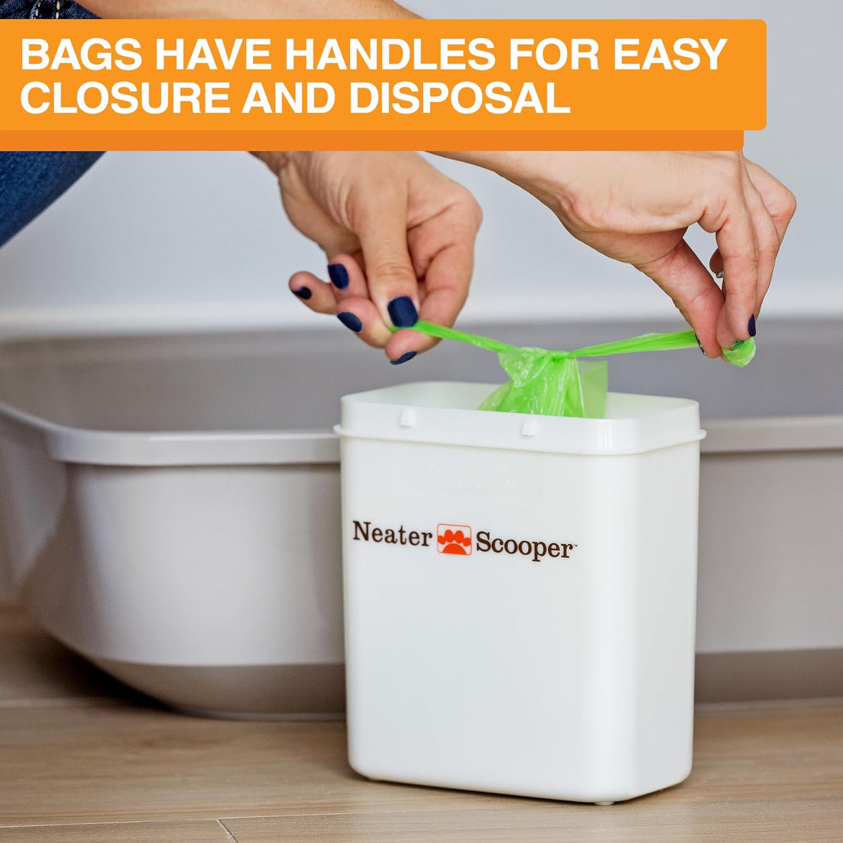 Neater Scooper Standard Cat Litter Scoop, 60 Refill Bags – Mess-Free Cat Litter Scooper with Bag, Spill-Proof Kitty Box Sifter, Bin Doubles as Scoop Holder, For Single-Cat Households