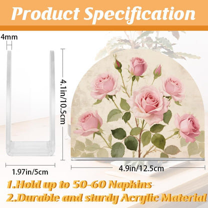 Pink Rose Napkin Stand Acrylic Tissue Holder Organizer Flowers Paper Napkins Holders for Kitchen Serviette Holder Dispenser Home Dining Room Dinner Party Farmhouse Table Decoration Gifts