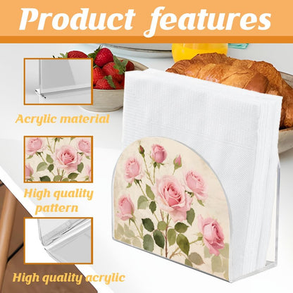 Pink Rose Napkin Stand Acrylic Tissue Holder Organizer Flowers Paper Napkins Holders for Kitchen Serviette Holder Dispenser Home Dining Room Dinner Party Farmhouse Table Decoration Gifts