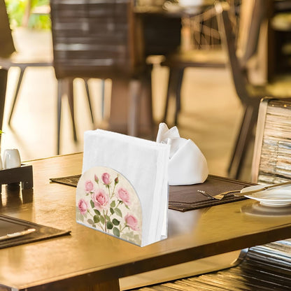 Pink Rose Napkin Stand Acrylic Tissue Holder Organizer Flowers Paper Napkins Holders for Kitchen Serviette Holder Dispenser Home Dining Room Dinner Party Farmhouse Table Decoration Gifts