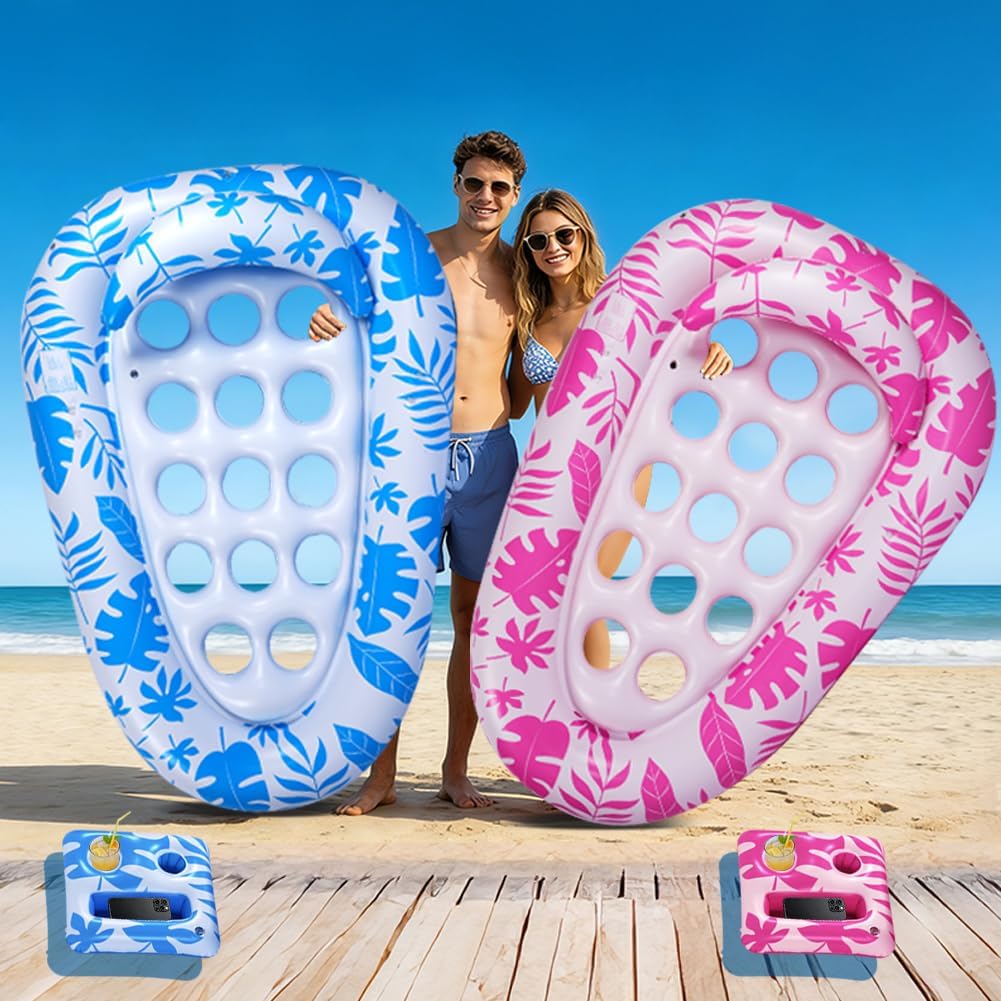 Giant Inflatable ,78 x 55 Inches Pool Float Adult Mat with Headrest & Cup Holder Lake Float Raft Water Lounger Multi-Use Swimming Floaty for Party time Beach Outdoor
