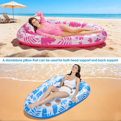 Giant Inflatable ,78 x 55 Inches Pool Float Adult Mat with Headrest & Cup Holder Lake Float Raft Water Lounger Multi-Use Swimming Floaty for Party time Beach Outdoor