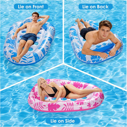 Giant Inflatable ,78 x 55 Inches Pool Float Adult Mat with Headrest & Cup Holder Lake Float Raft Water Lounger Multi-Use Swimming Floaty for Party time Beach Outdoor