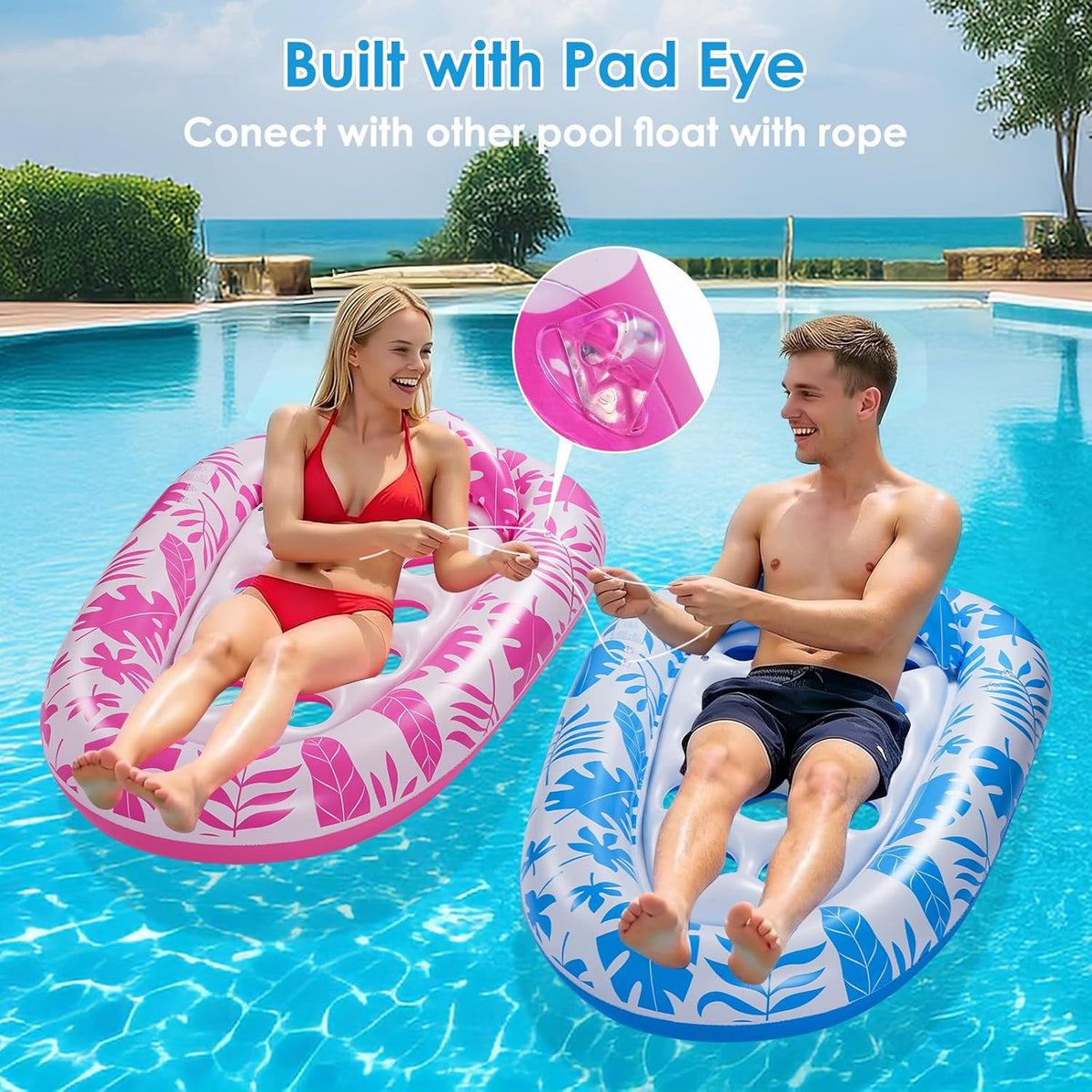 Giant Inflatable ,78 x 55 Inches Pool Float Adult Mat with Headrest & Cup Holder Lake Float Raft Water Lounger Multi-Use Swimming Floaty for Party time Beach Outdoor