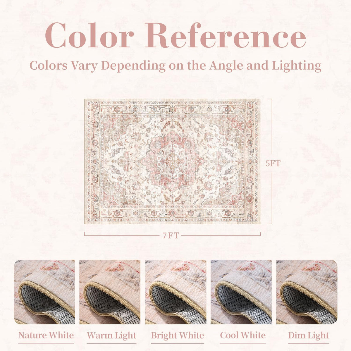 5X7 Area Rug,Rugs for Living Room,Soft Pink Rugs for Bedroom,Machine Washable Rug Non Slip Carpet for Dining Room Living Room Bedside Office