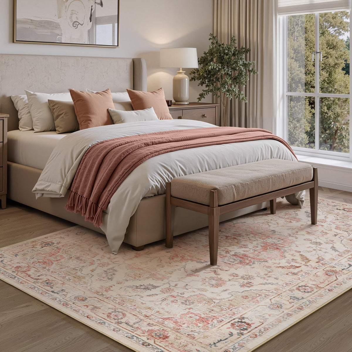 5X7 Area Rug,Rugs for Living Room,Soft Pink Rugs for Bedroom,Machine Washable Rug Non Slip Carpet for Dining Room Living Room Bedside Office