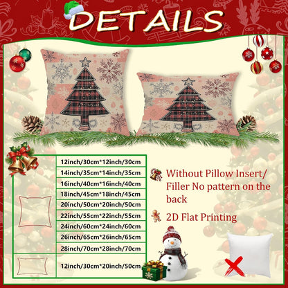 Christmas Throw Pillow Covers Set of 2, Peach Snowflake and Tree Decorative Cushion Cases, Holiday Farmhouse Decor for Home Sofa Bed Couch 12x12 Inch