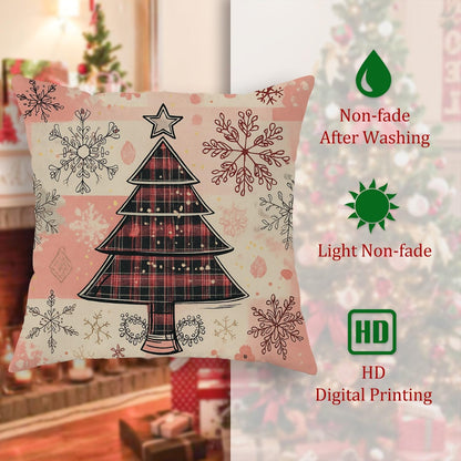 Christmas Throw Pillow Covers Set of 2, Peach Snowflake and Tree Decorative Cushion Cases, Holiday Farmhouse Decor for Home Sofa Bed Couch 12x12 Inch