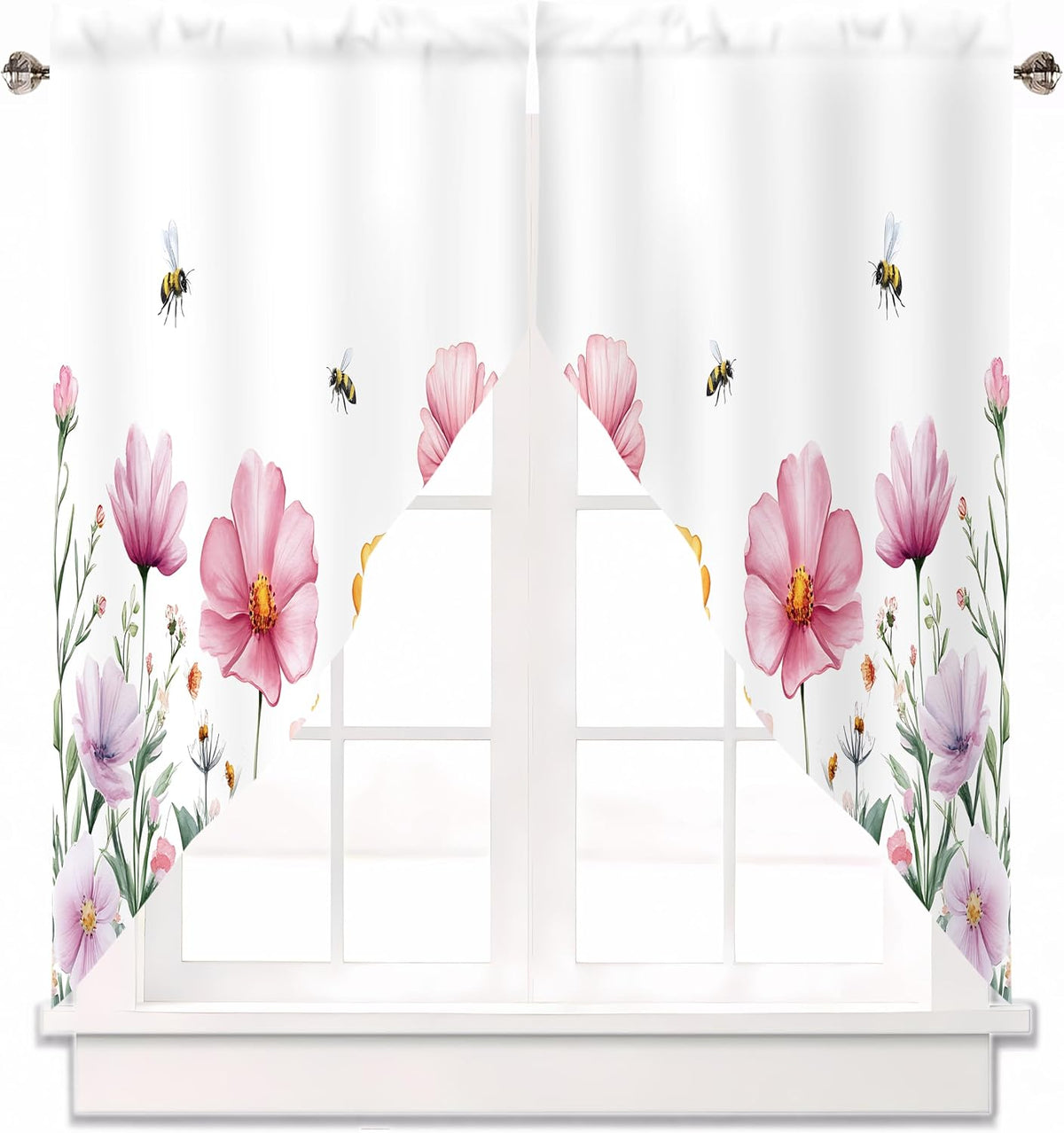 Spring Wildflowers Swag Valances for Windows 1 Pair, 28x36 in