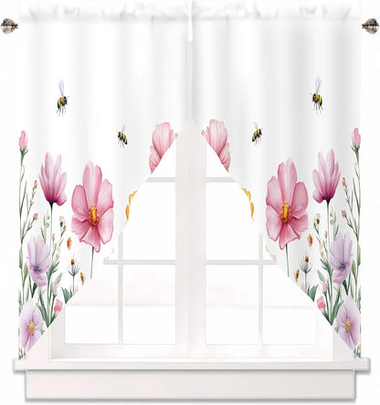 Spring Wildflowers Swag Valances for Windows 1 Pair, 28x36 in