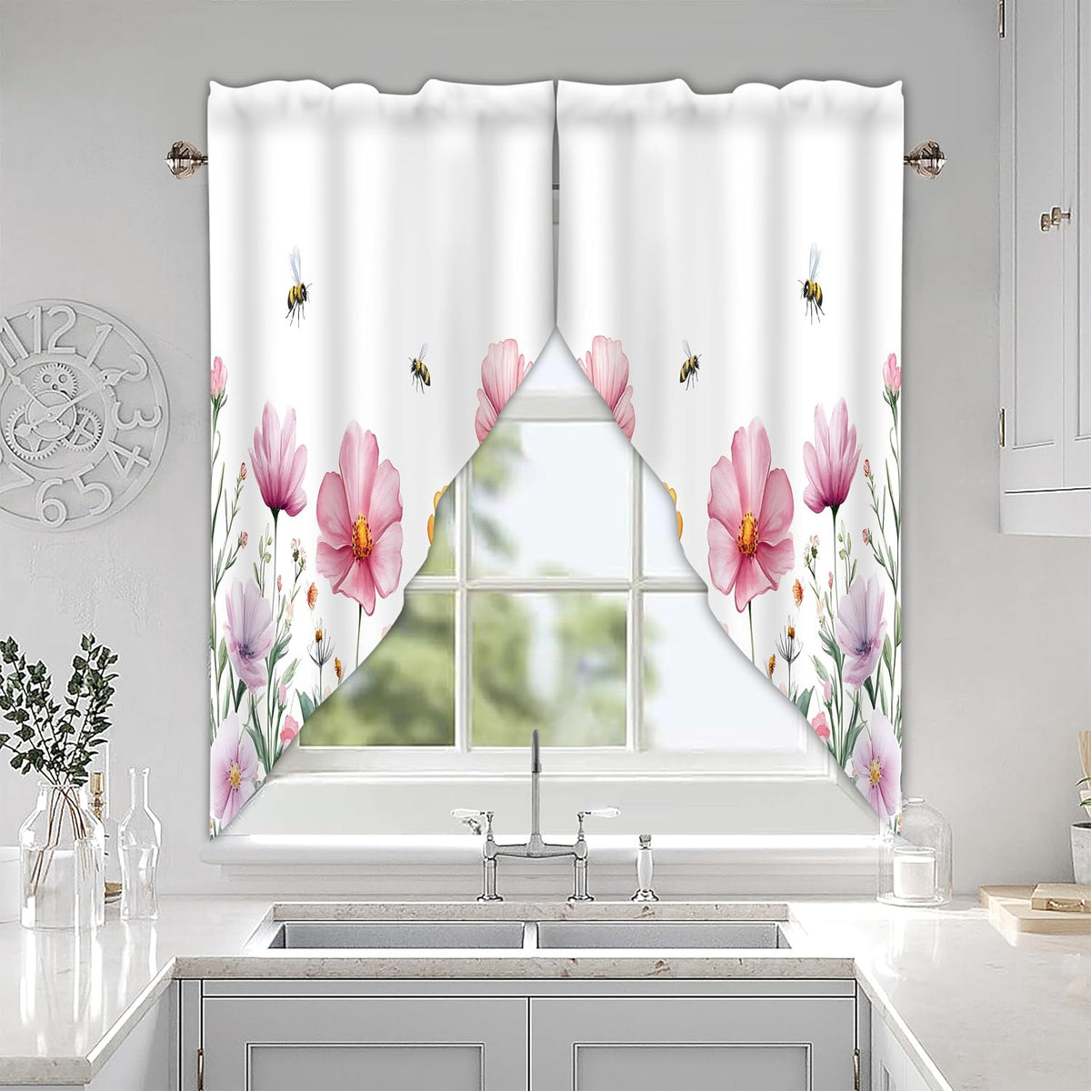 Spring Wildflowers Swag Valances for Windows 1 Pair, 28x36 in