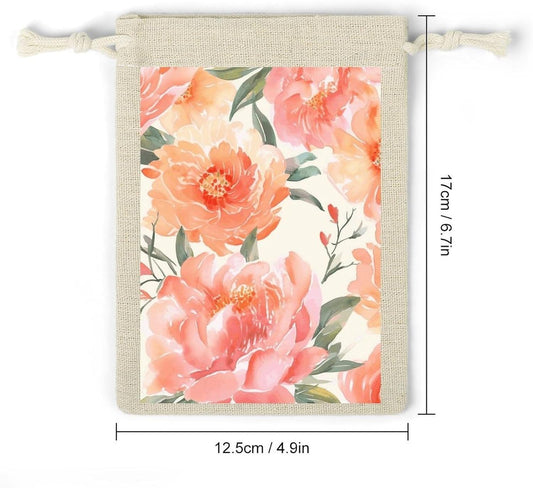 JWSDKNJ 8 Pcs Drawstring Gift Bags 4.9" X 6.7" Peach Peony Jewelry Pouches Shiny Wedding Party Favor Bags Reusable for Party, Christmas, DIY Craft