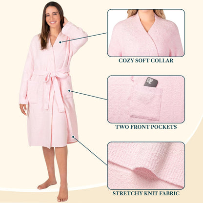 Premium Plush Robe for Women, Soft Cozy Fuzzy Bathrobe with Pockets