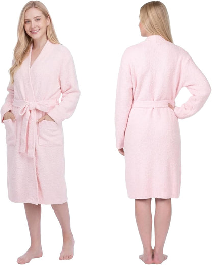 Premium Plush Robe for Women, Soft Cozy Fuzzy Bathrobe with Pockets