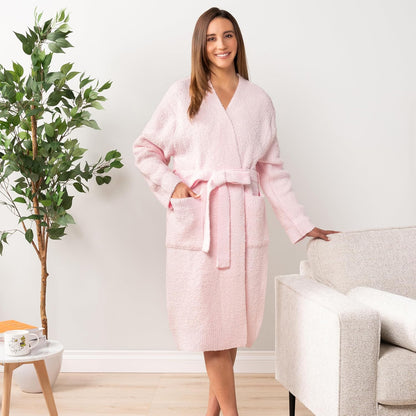Premium Plush Robe for Women, Soft Cozy Fuzzy Bathrobe with Pockets