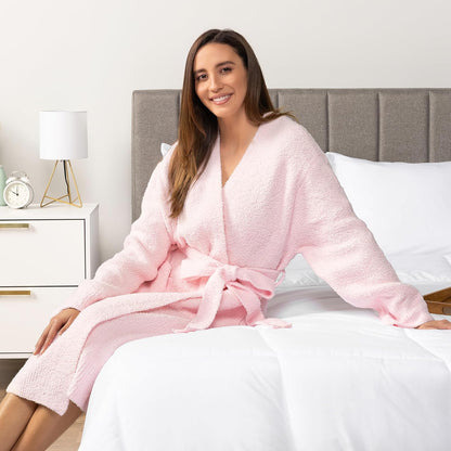 Premium Plush Robe for Women, Soft Cozy Fuzzy Bathrobe with Pockets