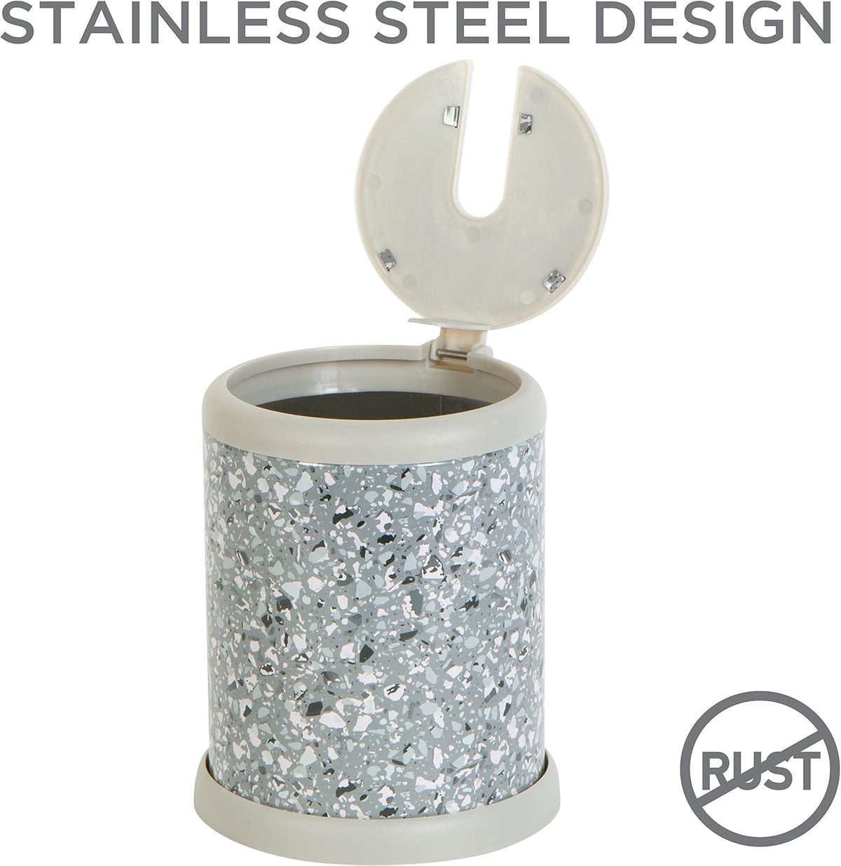 Toilet Brush and Holder | Self Closing Lid | 360 Degree Brush Head | Bathroom Cleaning | Compact Size | Storage and Organization | Terrazzo grey with pink speckles