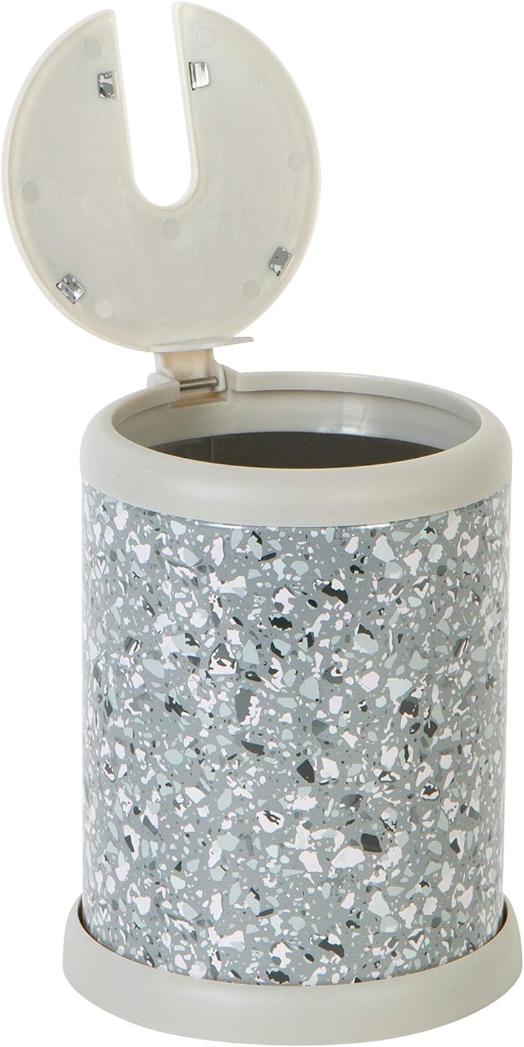 Toilet Brush and Holder | Self Closing Lid | 360 Degree Brush Head | Bathroom Cleaning | Compact Size | Storage and Organization | Terrazzo grey with pink speckles