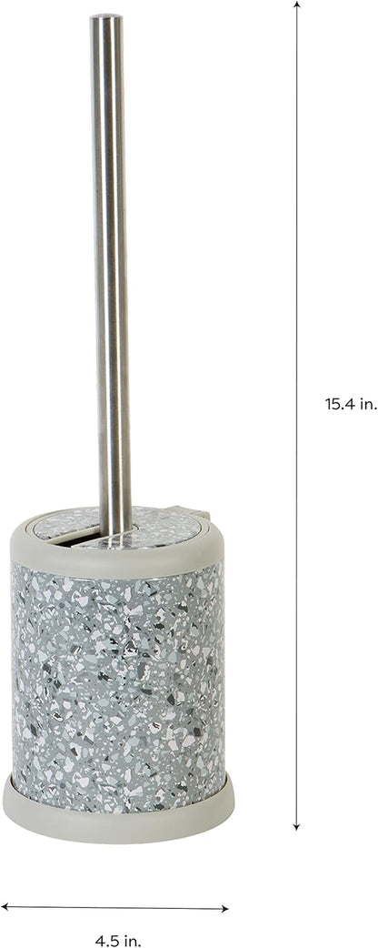 Toilet Brush and Holder | Self Closing Lid | 360 Degree Brush Head | Bathroom Cleaning | Compact Size | Storage and Organization | Terrazzo grey with pink speckles