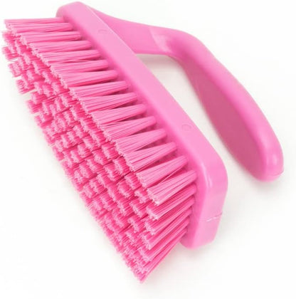 Scrub Brush with Iron Shaped Handle and Stiff Bristles, Heavy Duty Scrubber Brush for Kitchen, Bathroom, Shower, Tile, Sink, Carpet and Bakepans, Polypropylene, 6 Inches, Pink