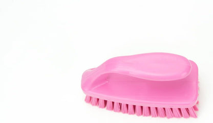Scrub Brush with Iron Shaped Handle and Stiff Bristles, Heavy Duty Scrubber Brush for Kitchen, Bathroom, Shower, Tile, Sink, Carpet and Bakepans, Polypropylene, 6 Inches, Pink