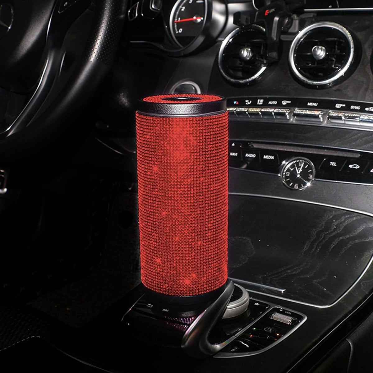 Sparkly Rhinestone Tissue Holder Creative Cylinder Tissue Boxes Fashion Crystal Round Container Decorative Tissue Dispenser for Car Office Home(Pink)