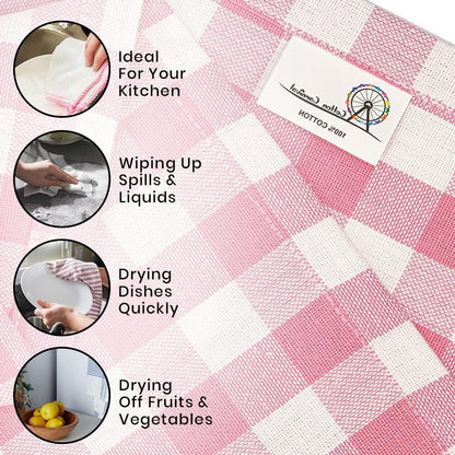 Towels Pink Classic Dish Towels Dishcloths Set Rags|Gingham Checks Pantry Drying Hand Towels Reusable Cotton 18x28 Inch Towel Spring Decorative Set of 6