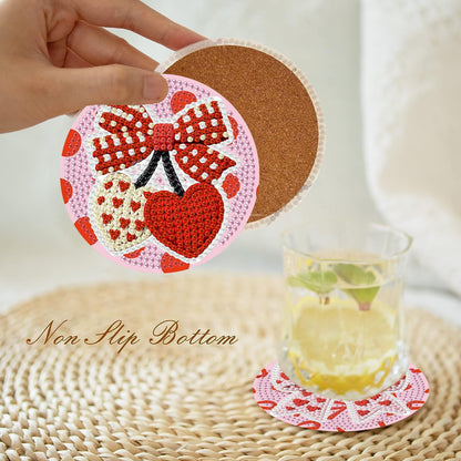 8 Pcs Pink Bow Diamond Art Coasters Kit for Adults 4x4in