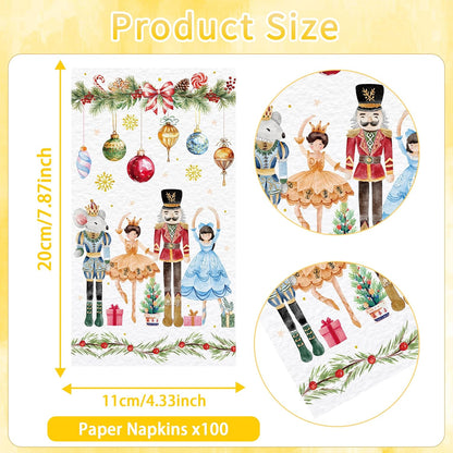 100 Pcs Nutcracker Christmas Guest Napkins, Pink Disposable 2-Ply Paper Napkin Holiday Dinner Bathroom Table Decor, Elegant Christmas Hand Towels for Baby Shower Family Gathering Party Supplies
