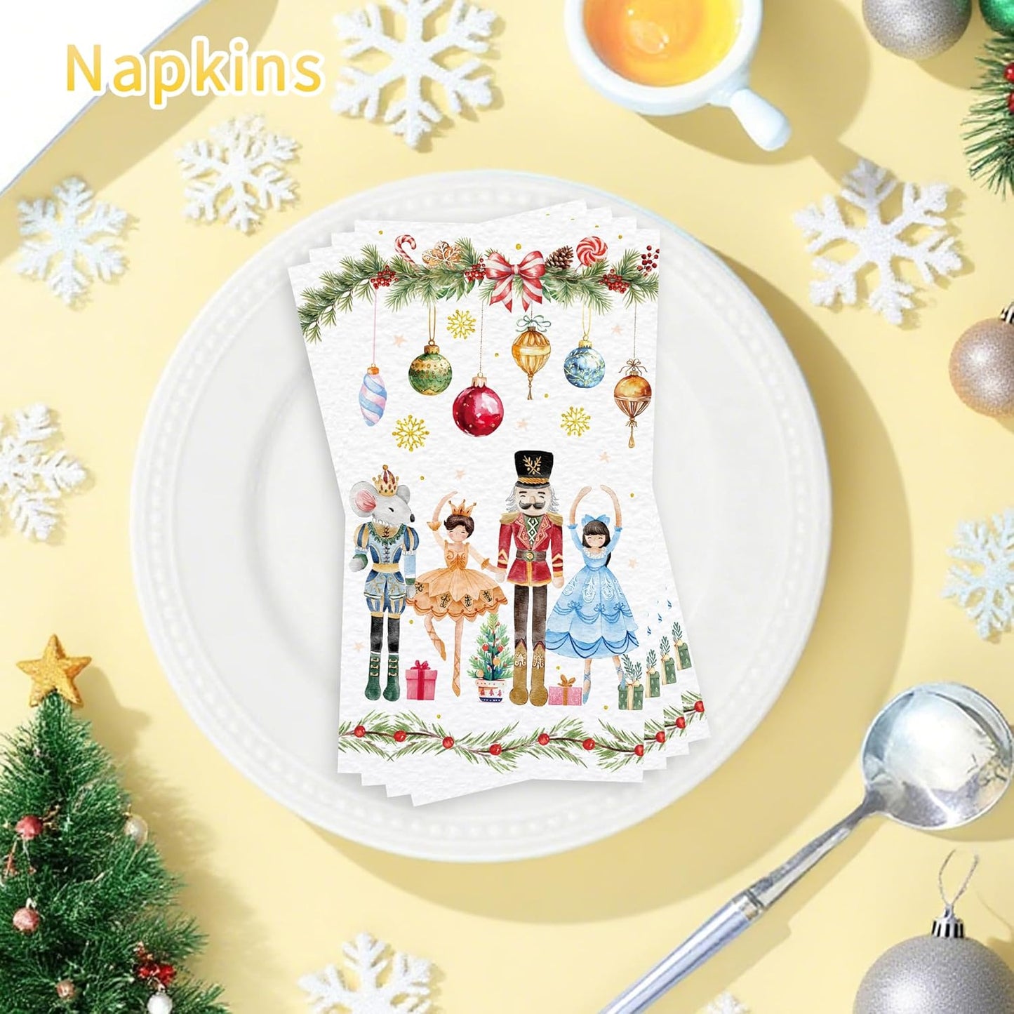 100 Pcs Nutcracker Christmas Guest Napkins, Pink Disposable 2-Ply Paper Napkin Holiday Dinner Bathroom Table Decor, Elegant Christmas Hand Towels for Baby Shower Family Gathering Party Supplies
