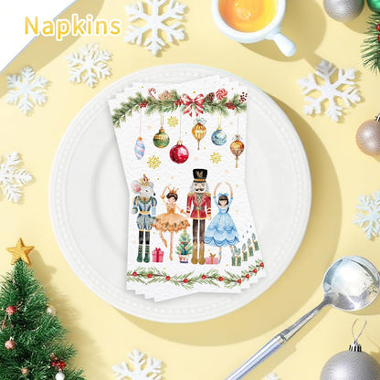 100 Pcs Nutcracker Christmas Guest Napkins, Pink Disposable 2-Ply Paper Napkin Holiday Dinner Bathroom Table Decor, Elegant Christmas Hand Towels for Baby Shower Family Gathering Party Supplies