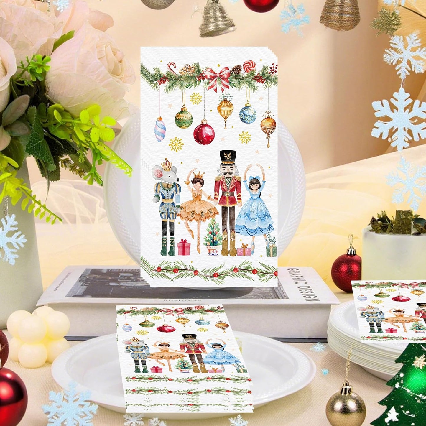 100 Pcs Nutcracker Christmas Guest Napkins, Pink Disposable 2-Ply Paper Napkin Holiday Dinner Bathroom Table Decor, Elegant Christmas Hand Towels for Baby Shower Family Gathering Party Supplies