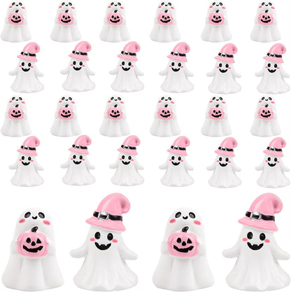 24pcs Halloween Mini Ghost Figurines, Miniature Resin Ghost Figures Decoration for Halloween Party Supply Table Centerpiece Desk Ornament Home Decor, Pink