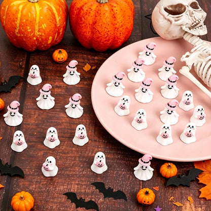 24pcs Halloween Mini Ghost Figurines, Miniature Resin Ghost Figures Decoration for Halloween Party Supply Table Centerpiece Desk Ornament Home Decor, Pink