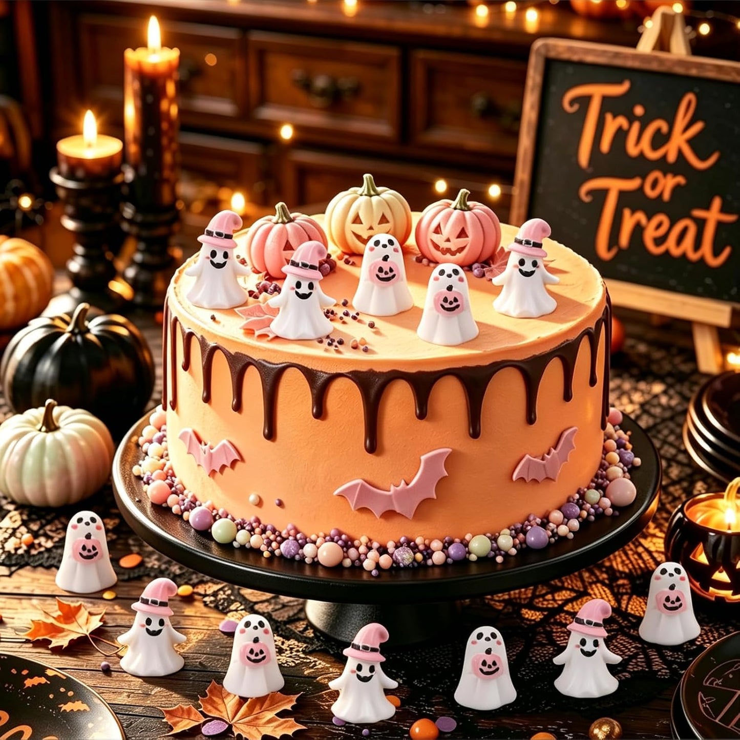 24pcs Halloween Mini Ghost Figurines, Miniature Resin Ghost Figures Decoration for Halloween Party Supply Table Centerpiece Desk Ornament Home Decor, Pink