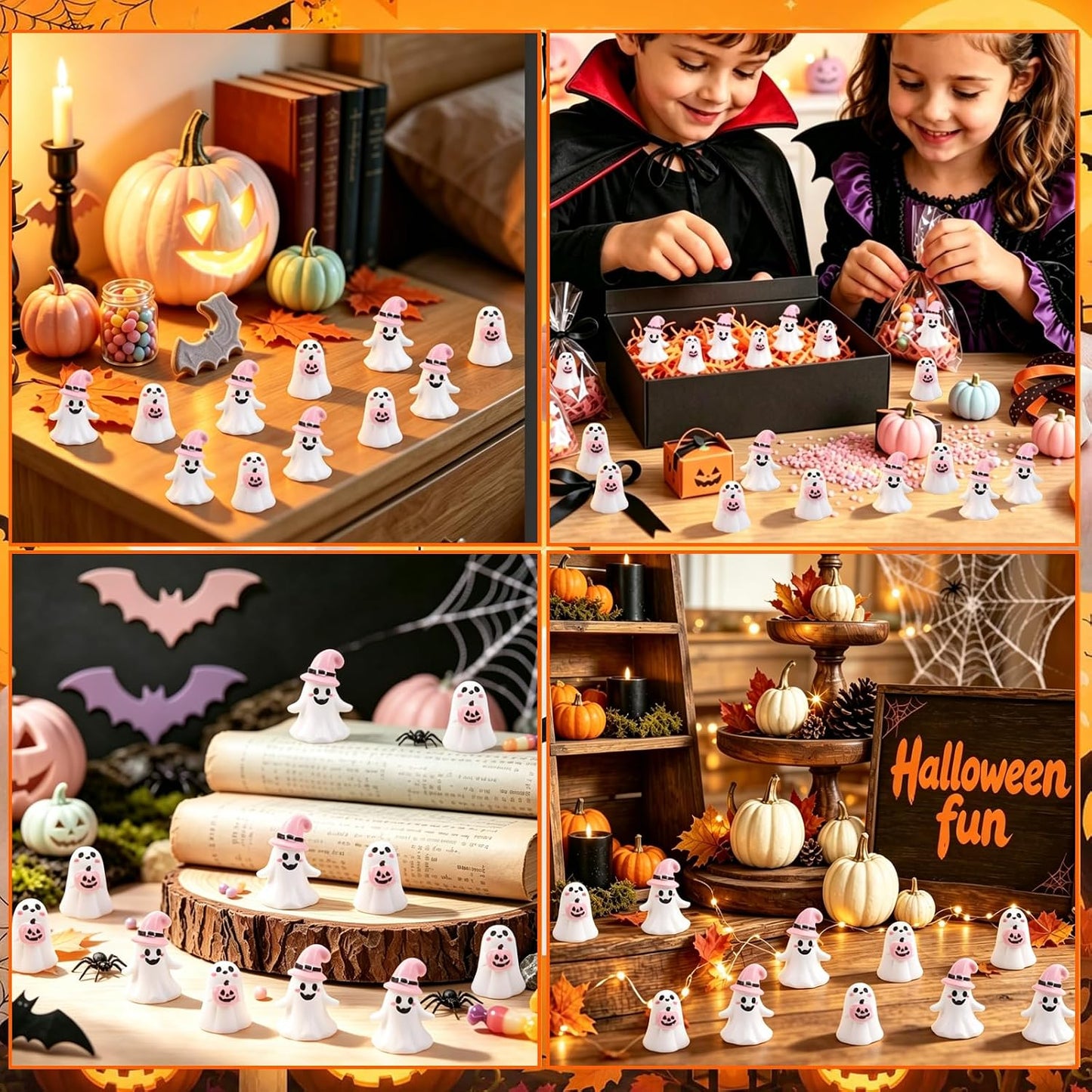 24pcs Halloween Mini Ghost Figurines, Miniature Resin Ghost Figures Decoration for Halloween Party Supply Table Centerpiece Desk Ornament Home Decor, Pink