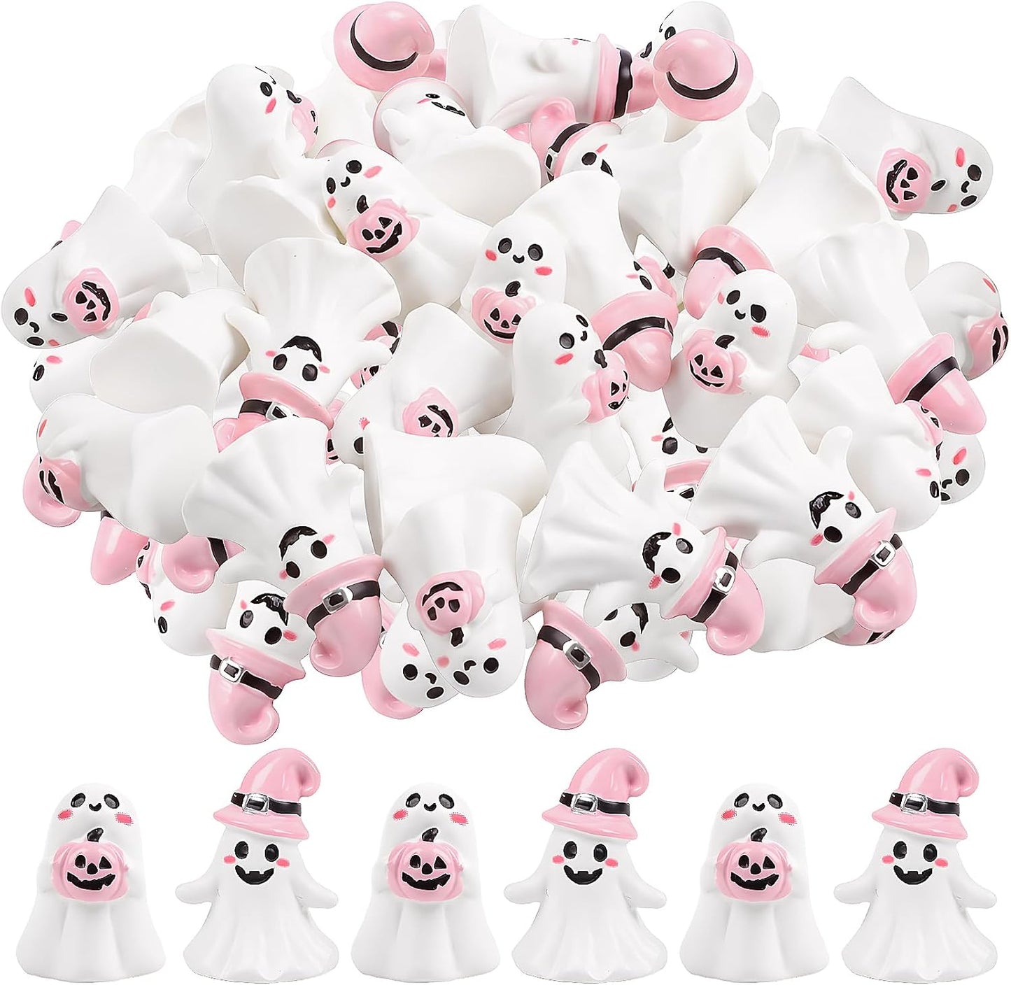 24pcs Halloween Mini Ghost Figurines, Miniature Resin Ghost Figures Decoration for Halloween Party Supply Table Centerpiece Desk Ornament Home Decor, Pink