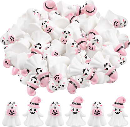 24pcs Halloween Mini Ghost Figurines, Miniature Resin Ghost Figures Decoration for Halloween Party Supply Table Centerpiece Desk Ornament Home Decor, Pink