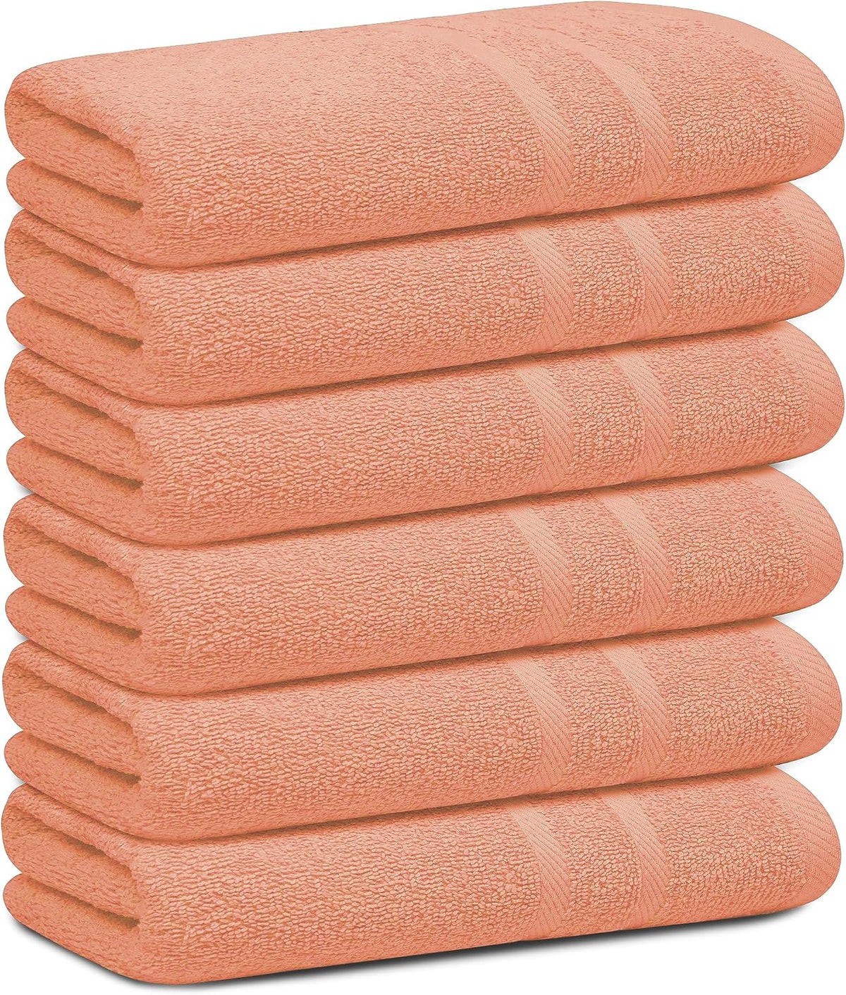 6 Pack Small Bath Towel Set - 100% Cotton 23x46 Shower Towels in 450 GSM. Lightweight & Absorbent Quick Dry Gym Towel for Showering, Pet Drying, Spas & Salons. Terry Ringspun Towels (Peach)